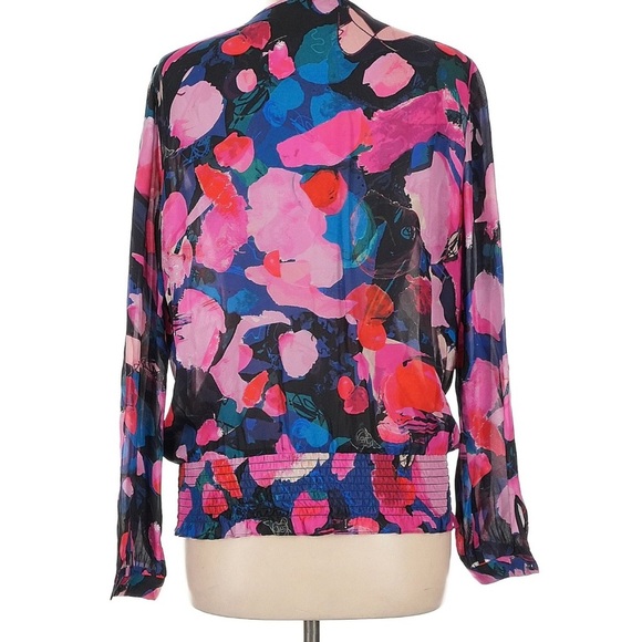 Parker Silk Blend Blouse L Abstract Floral Print Boho Top Button Front large - Picture 2 of 4